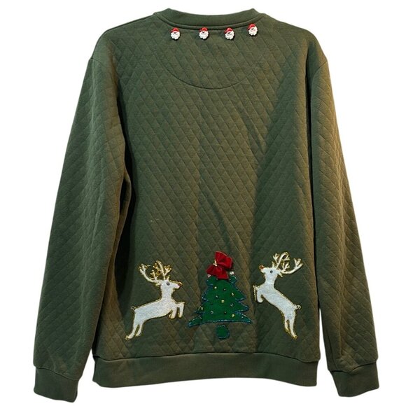 3D Ugly Christmas Sweater Santa Reindeer Gifts Unisex XL Olive Green Upcycle - Picture 7 of 10